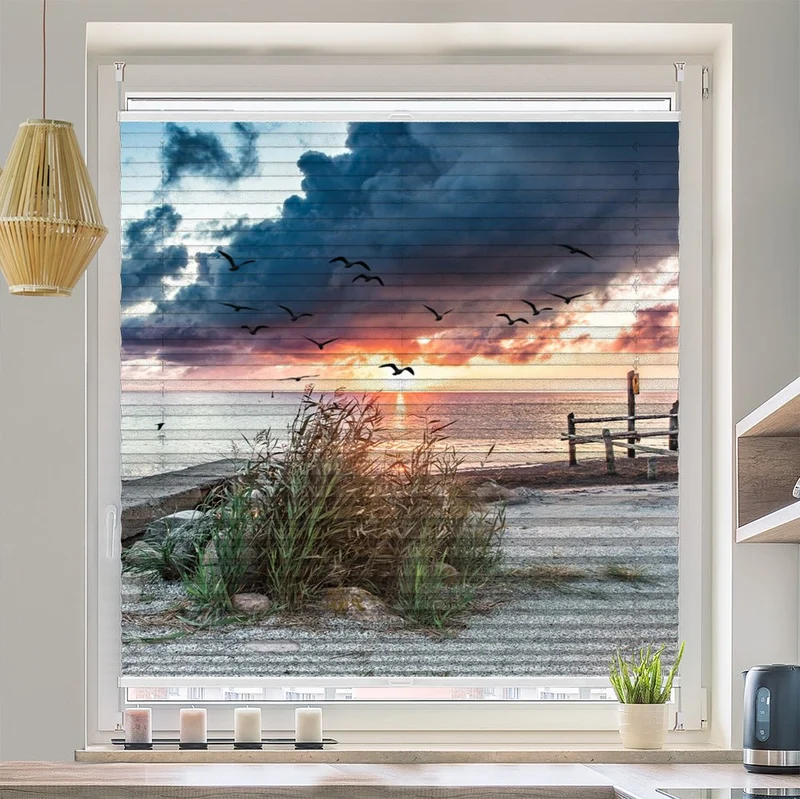 Wabenplissee Motiv "Sonnenuntergang Ozean"