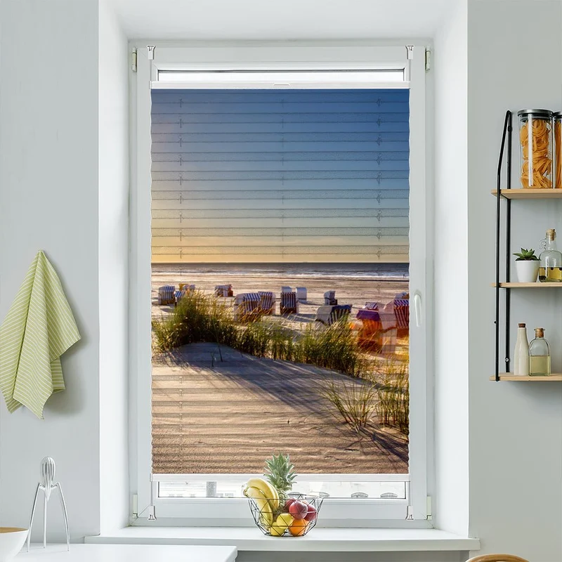 Wabenplissee Motiv "Nordsee Strandkorb Küste"