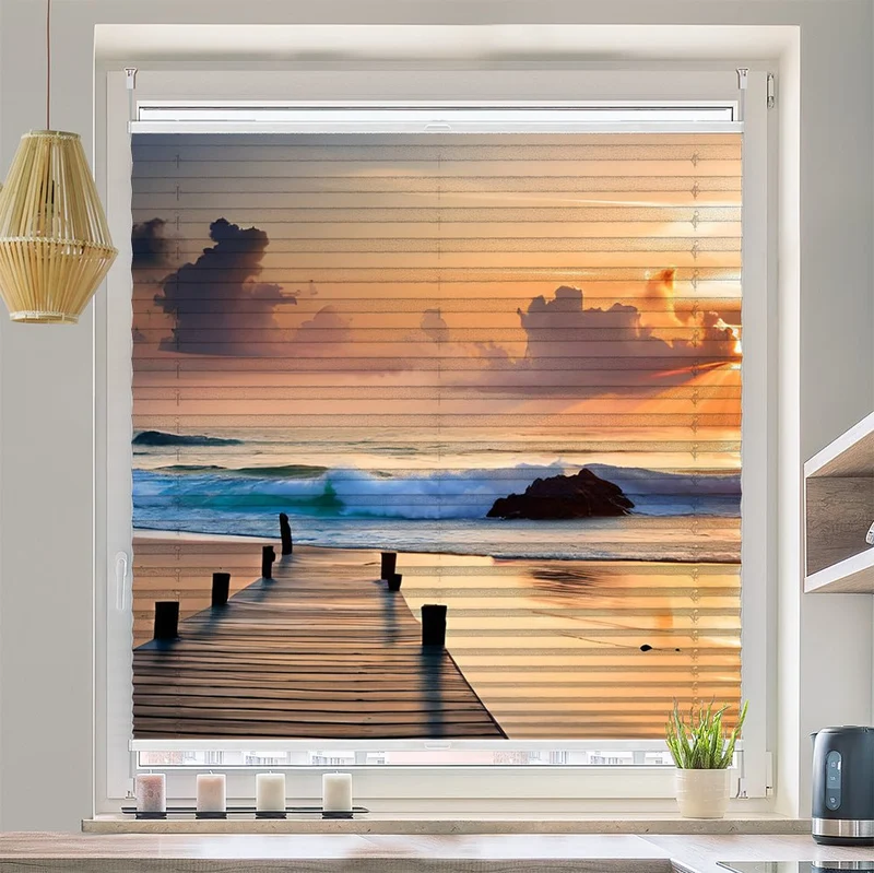 Wabenplissee Motiv "Strand Meer Steg"
