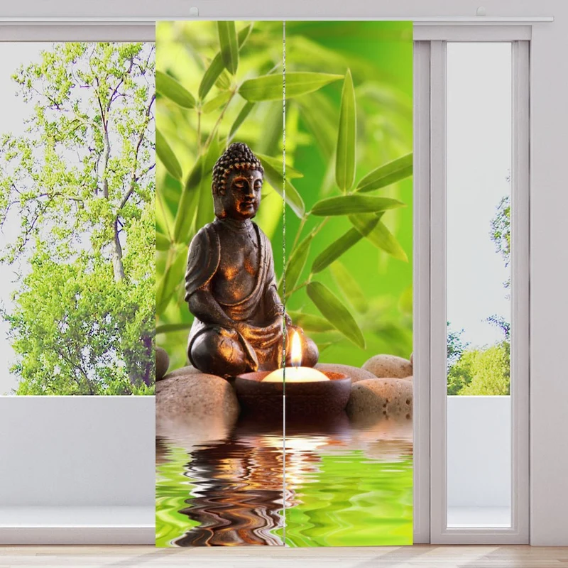 Schiebegardine Motiv "Buddha Kerze Bambus"