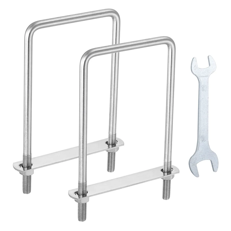 2Pcs M10 Square U-Bolts, 3.94In(100mm) Inner Width 7.87In(200mm) Long