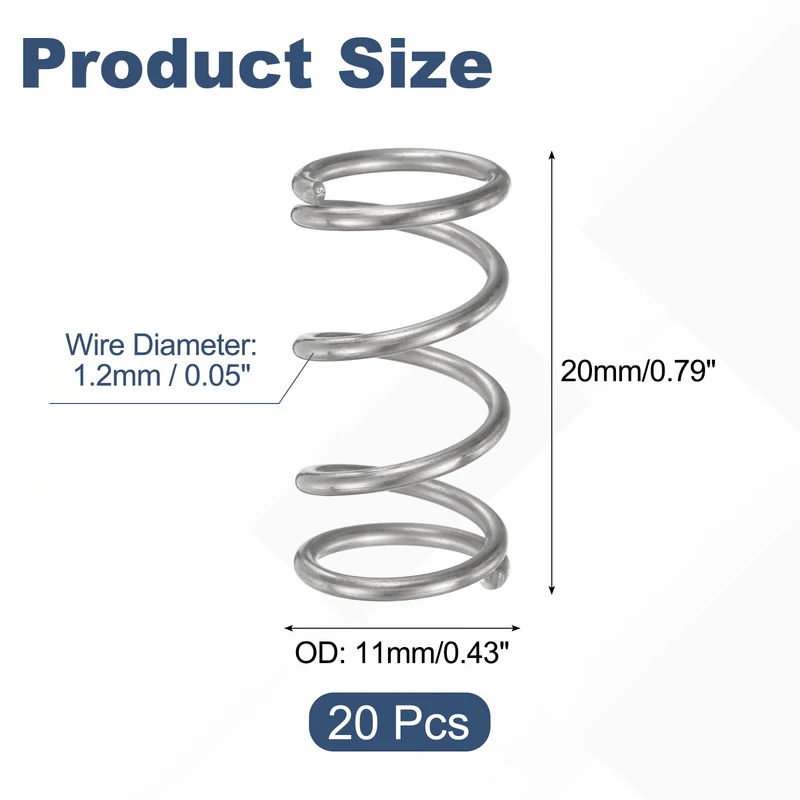20Pcs Compression Spring 304 Stainless Steel, 1.2mm Wire, 11x20mm (ODxL)