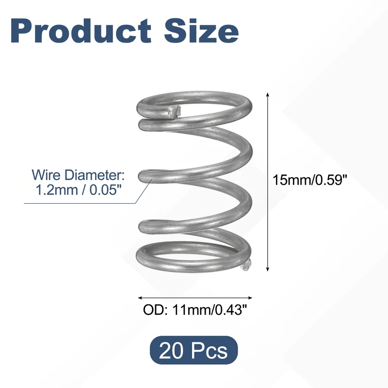 20Pcs Compression Spring 304 Stainless Steel, 1.2mm Wire, 11x15mm (ODxL)