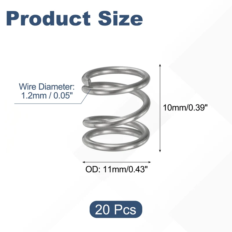 20Pcs Compression Spring 304 Stainless Steel, 1.2mm Wire, 11x10mm (ODxL)