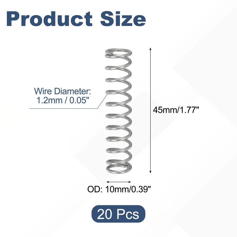 20Pcs Compression Spring 304 Stainless Steel, 1.2mm Wire, 10x45mm (ODxL)