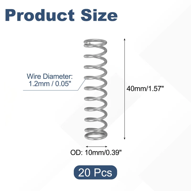 20Pcs Compression Spring 304 Stainless Steel, 1.2mm Wire, 10x40mm (ODxL)