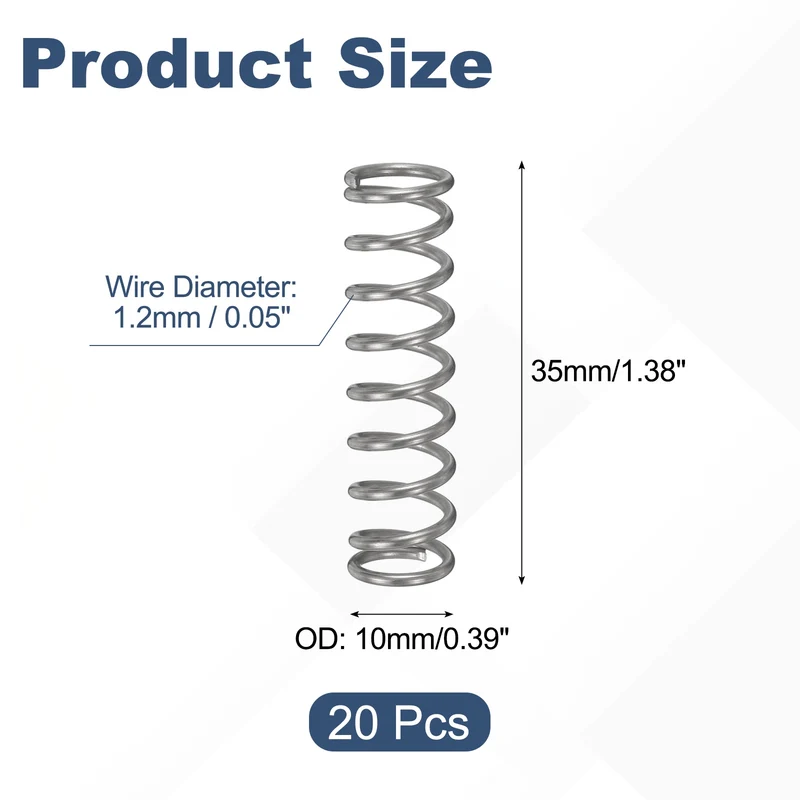20Pcs Compression Spring 304 Stainless Steel, 1.2mm Wire, 10x35mm (ODxL)