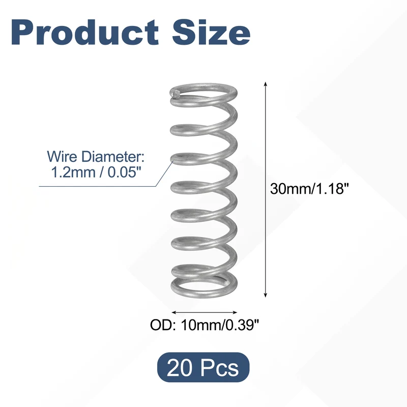 20Pcs Compression Spring 304 Stainless Steel, 1.2mm Wire, 10x30mm (ODxL)