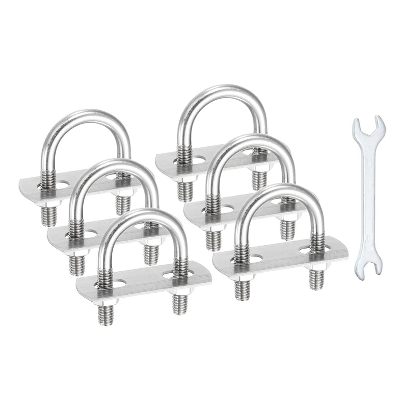 6Pcs M6 U-Bolts, Stainless Steel 1In(25mm) Inner Width 1.7In(43mm) Long