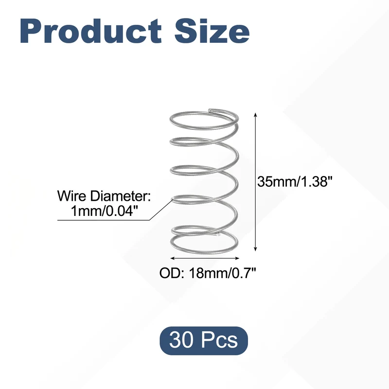 30Pcs Compression Spring 304 Stainless Steel, 1mm Wire, 18x35mm (ODxL)