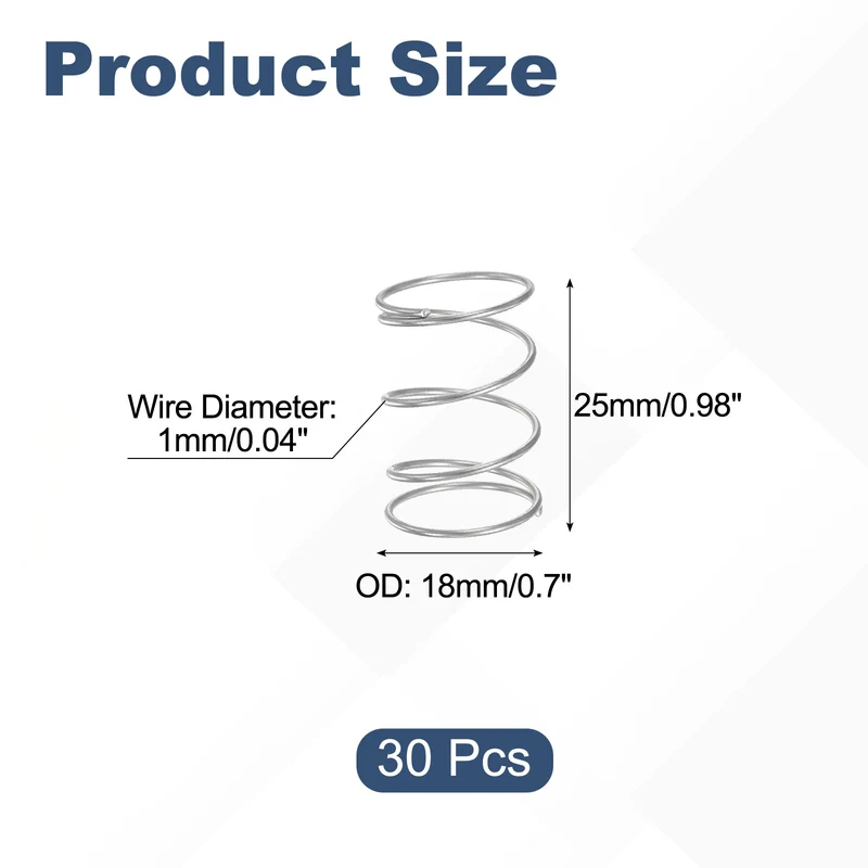 30Pcs Compression Spring 304 Stainless Steel, 1mm Wire, 18x25mm (ODxL)