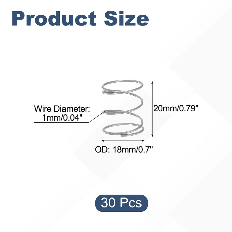 30Pcs Compression Spring 304 Stainless Steel, 1mm Wire, 18x20mm (ODxL)