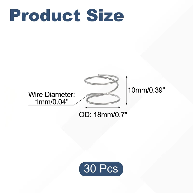 30Pcs Compression Spring 304 Stainless Steel, 1mm Wire, 18x10mm (ODxL)