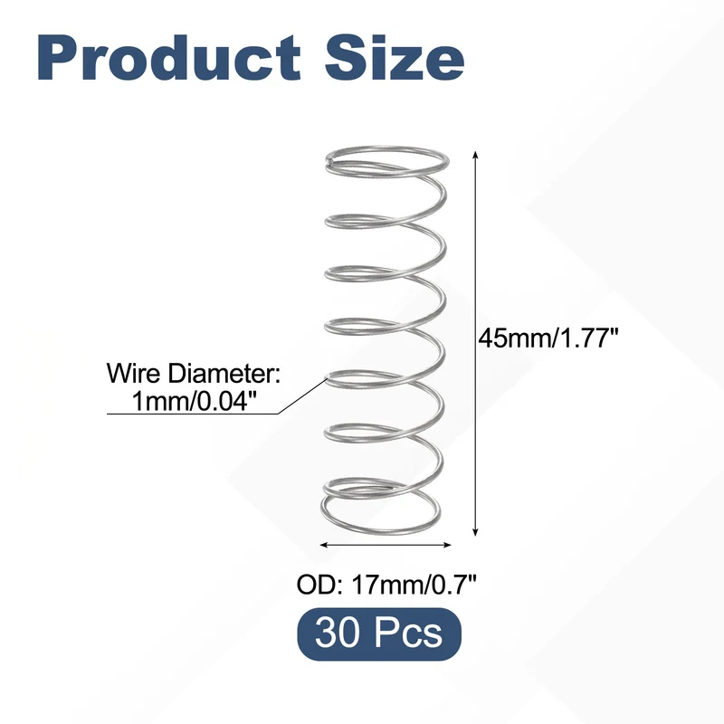 30Pcs Compression Spring 304 Stainless Steel, 1mm Wire, 17x50mm (ODxL)