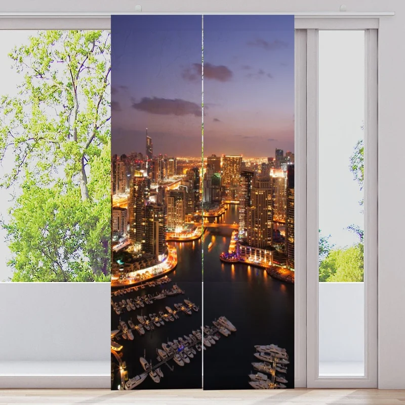Schiebegardine Motiv "Skyline Dubai Hafen"