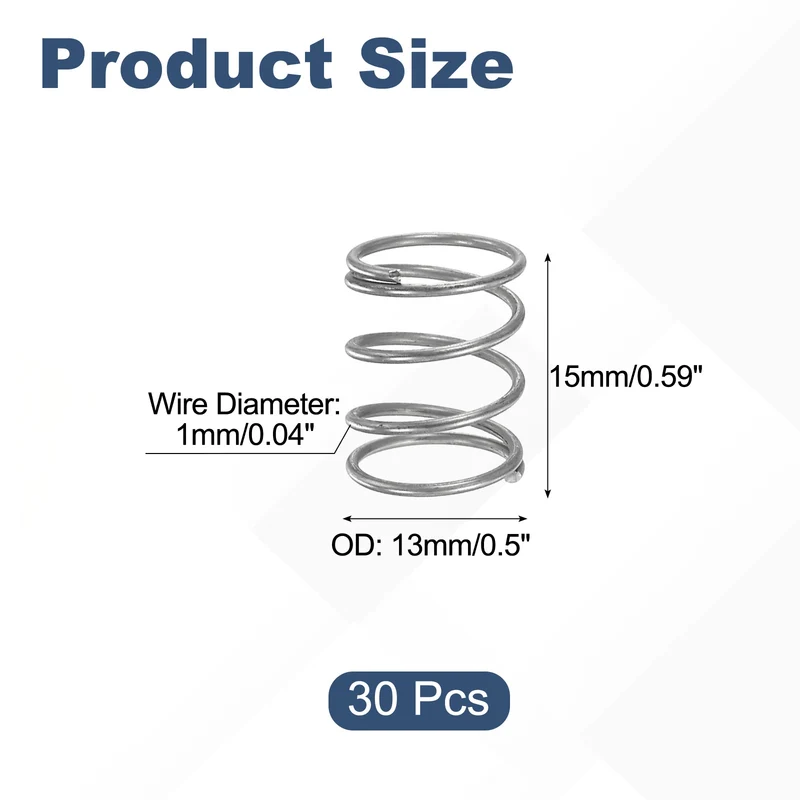30Pcs Compression Spring 304 Stainless Steel, 1mm Wire, 13x15mm (ODxL)