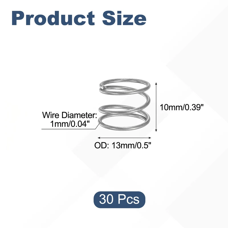 30Pcs Compression Spring 304 Stainless Steel, 1mm Wire, 13x10mm (ODxL)