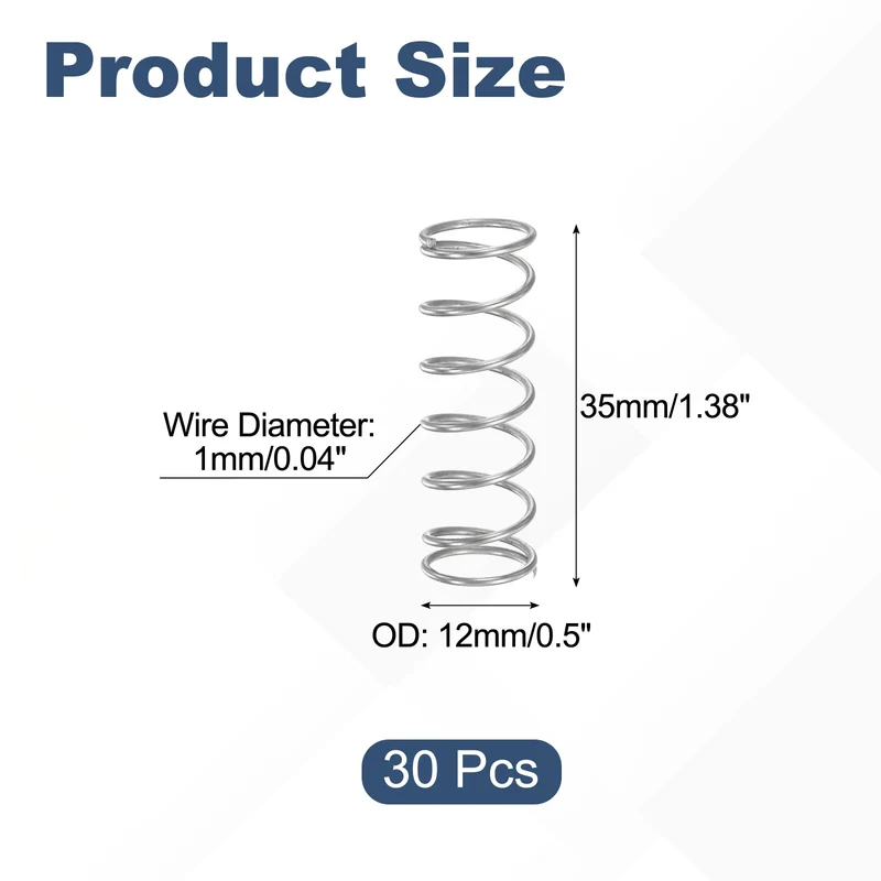 30Pcs Compression Spring 304 Stainless Steel, 1mm Wire, 12x35mm (ODxL)