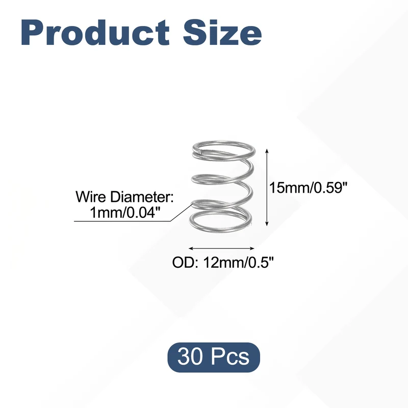 30Pcs Compression Spring 304 Stainless Steel, 1mm Wire, 12x15mm (ODxL)