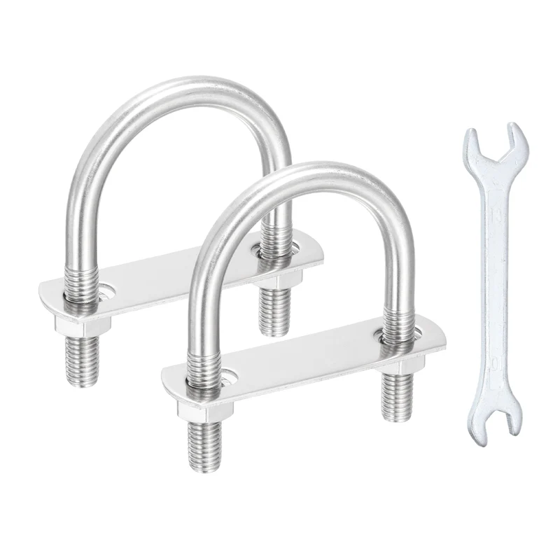 2Pcs M10 U-Bolts, Stainless Steel 2.12In(54mm) Inner Width 3.38In(86mm) Long