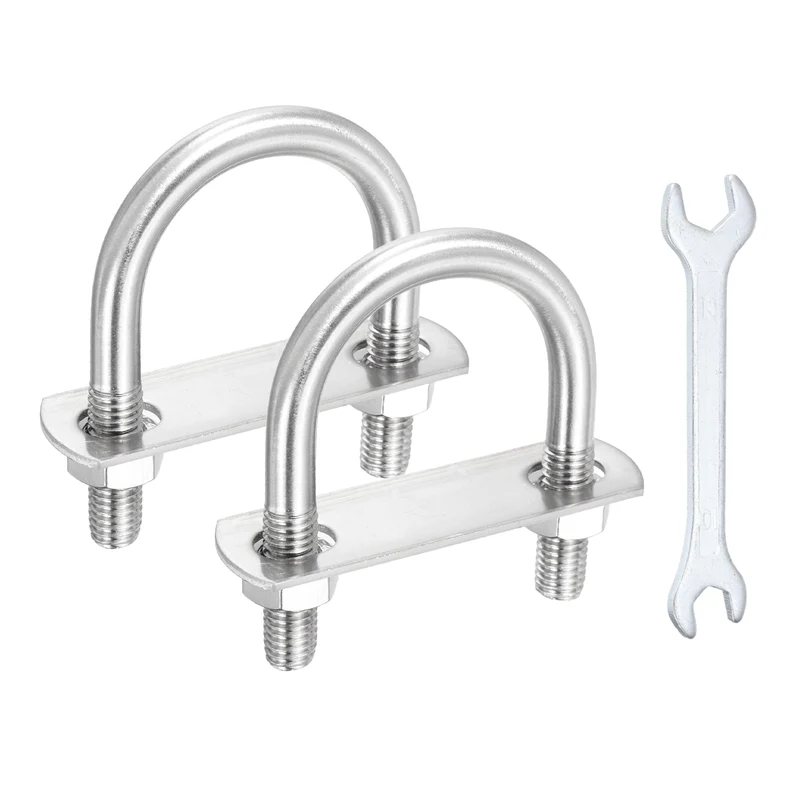 2Pcs M10 U-Bolts, Stainless Steel 1.73In(44mm) Inner Width 2.91In(74mm) Long