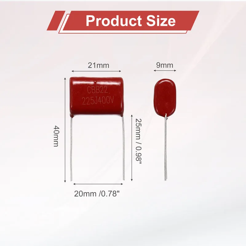 20Pcs CBB22 400V 225J 5% Tolerance Metallized Polypropylene Film Capacitors