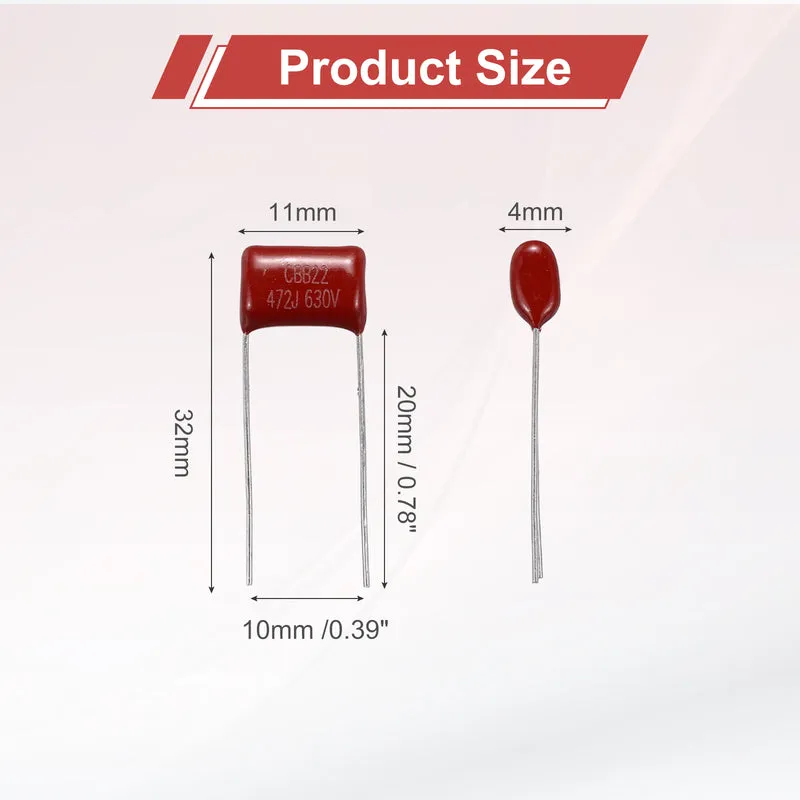 20Pcs CBB22 630V 472J 5% Tolerance Metallized Polypropylene Film Capacitors