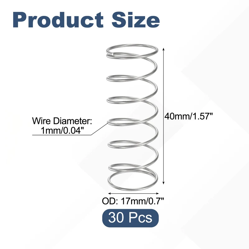 30Pcs Compression Spring 304 Stainless Steel, 1mm Wire, 17x45mm (ODxL)