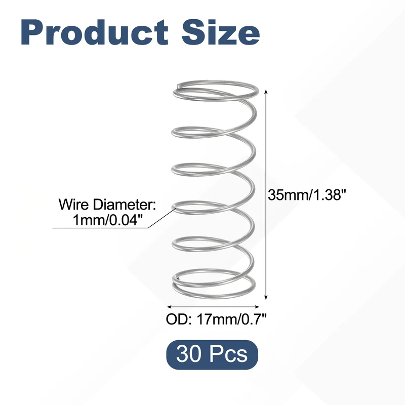 30Pcs Compression Spring 304 Stainless Steel, 1mm Wire, 17x40mm (ODxL)
