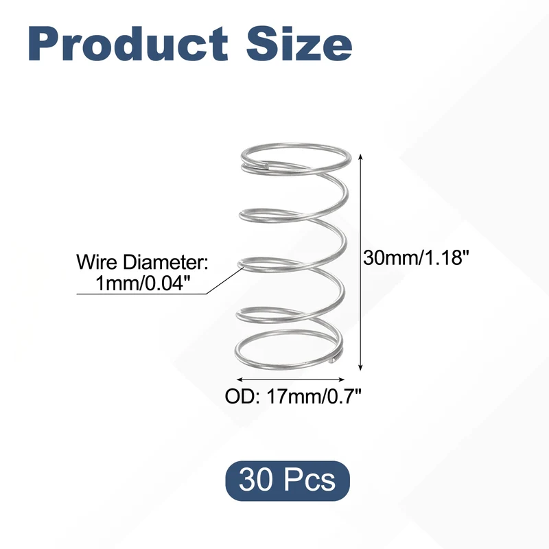 30Pcs Compression Spring 304 Stainless Steel, 1mm Wire, 17x30mm (ODxL)