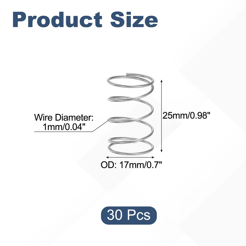 30Pcs Compression Spring 304 Stainless Steel, 1mm Wire, 17x25mm (ODxL)
