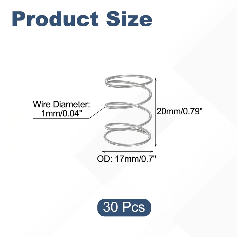30Pcs Compression Spring 304 Stainless Steel, 1mm Wire, 17x20mm (ODxL)