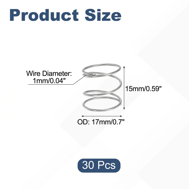30Pcs Compression Spring 304 Stainless Steel, 1mm Wire, 17x15mm (ODxL)