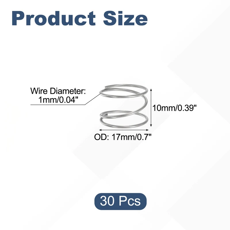 30Pcs Compression Spring 304 Stainless Steel, 1mm Wire, 17x10mm (ODxL)