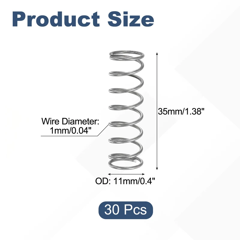 30Pcs Compression Spring 304 Stainless Steel, 1mm Wire, 11x35mm (ODxL)