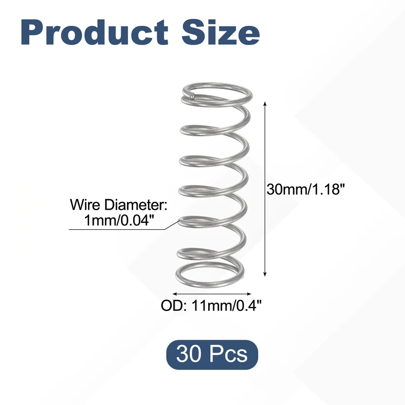 30Pcs Compression Spring 304 Stainless Steel, 1mm Wire, 11x30mm (ODxL)