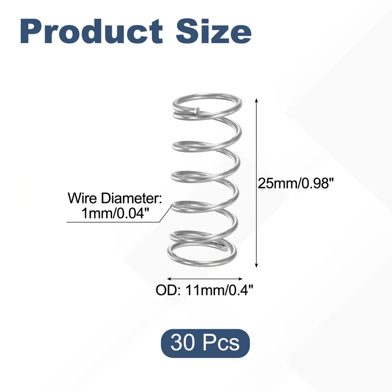 30Pcs Compression Spring 304 Stainless Steel, 1mm Wire, 11x25mm (ODxL)