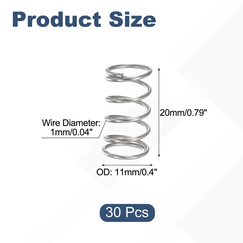 30Pcs Compression Spring 304 Stainless Steel, 1mm Wire, 11x20mm (ODxL)