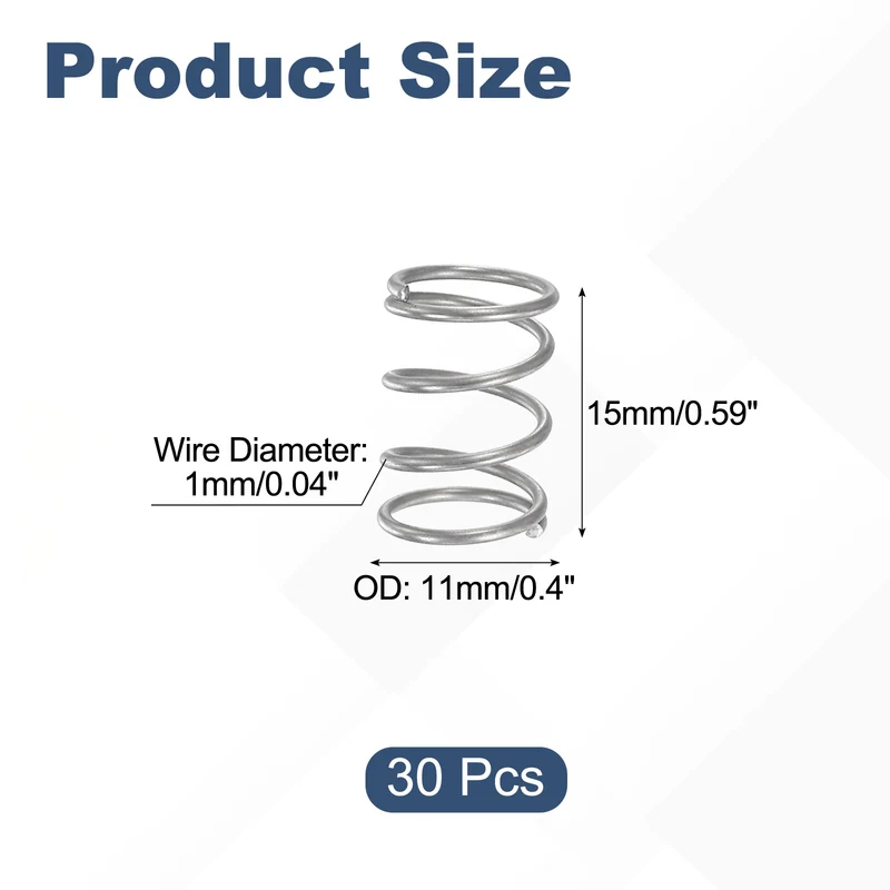 30Pcs Compression Spring 304 Stainless Steel, 1mm Wire, 11x15mm (ODxL)