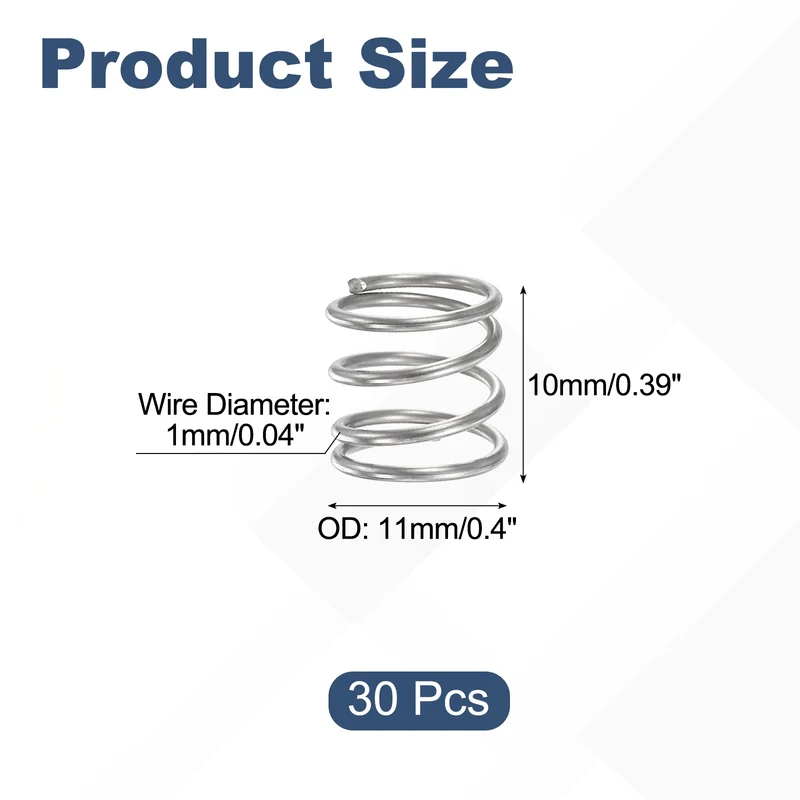 30Pcs Compression Spring 304 Stainless Steel, 1mm Wire, 11x10mm (ODxL)