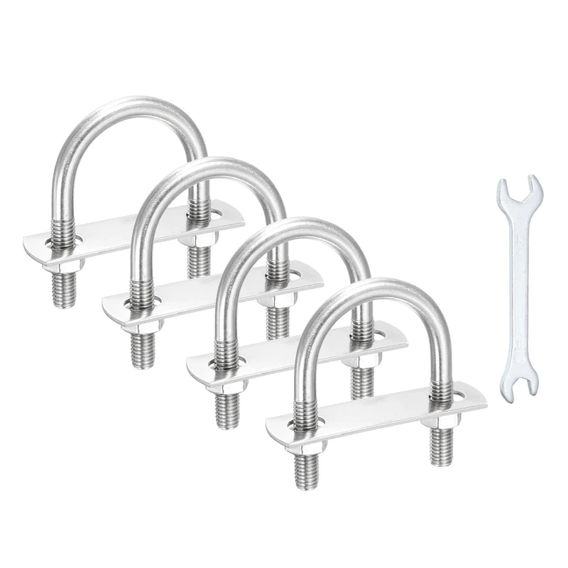 4Pcs M8 U-Bolts, Stainless Steel 1.61In(41mm) Inner Width 2.56In(65mm) Long
