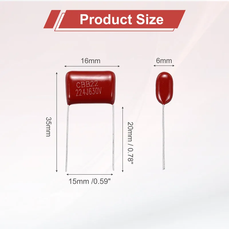 20Pcs CBB22 630V 224J 5% Tolerance Metallized Polypropylene Film Capacitors