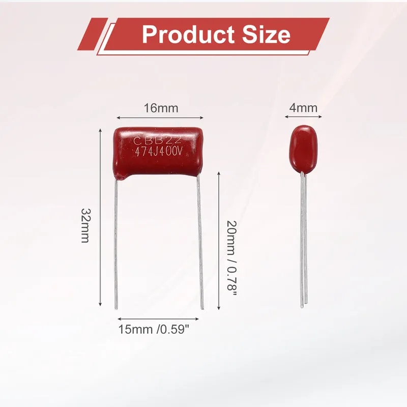 20Pcs CBB22 400V 474J 5% Tolerance Metallized Polypropylene Film Capacitors