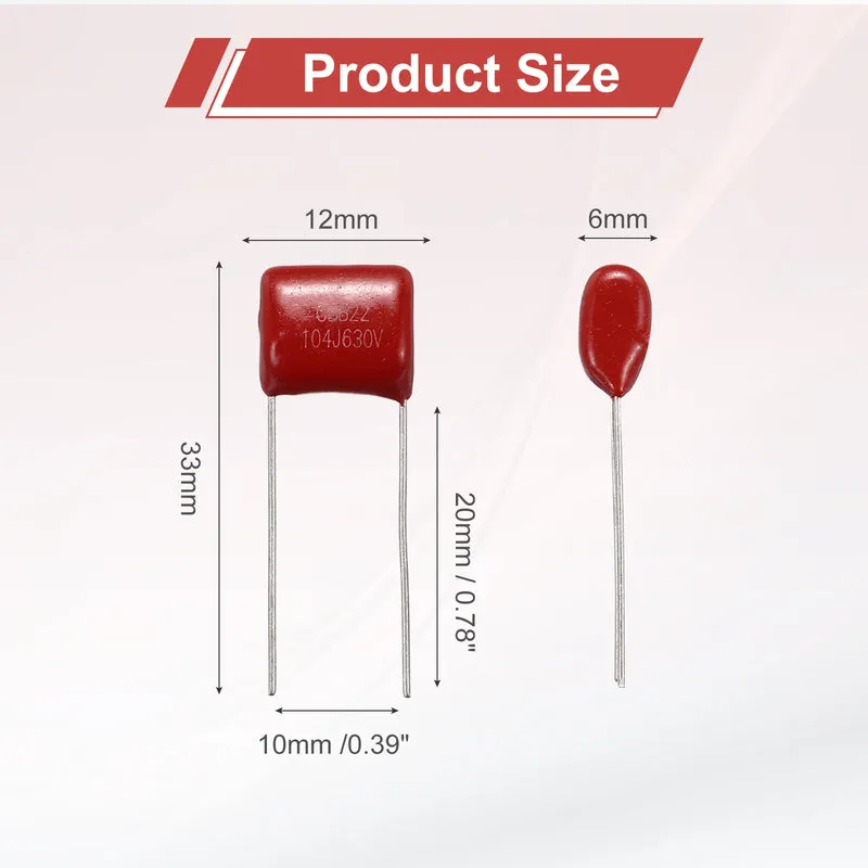 20Pcs CBB22 630V 104J 5% Tolerance Metallized Polypropylene Film Capacitors