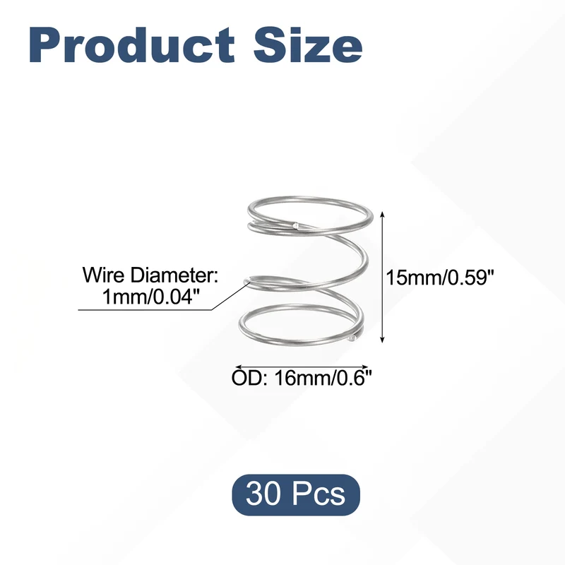 30Pcs Compression Spring 304 Stainless Steel, 1mm Wire, 16x15mm (ODxL)