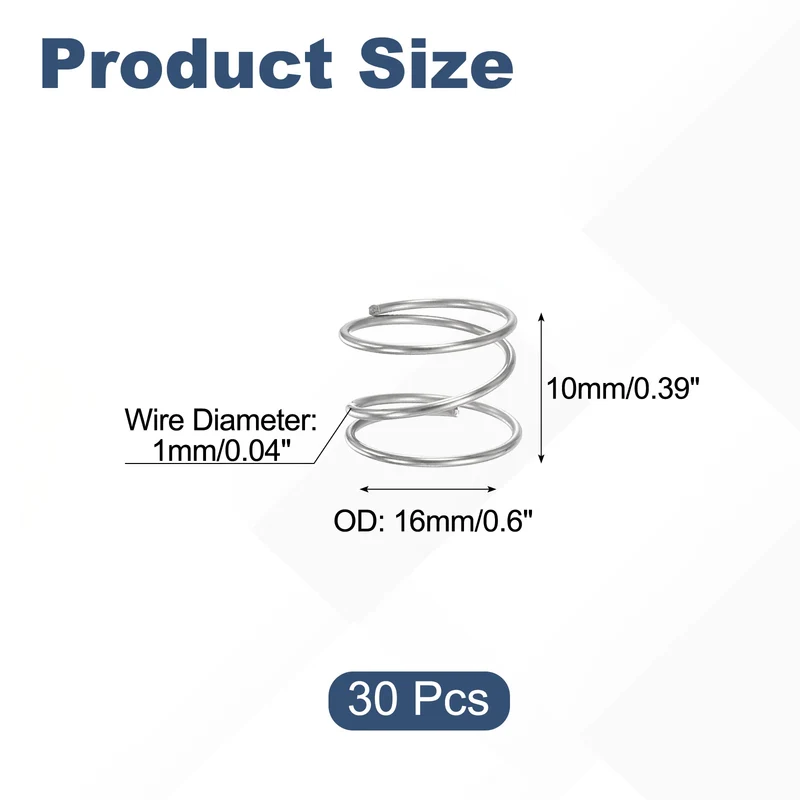 30Pcs Compression Spring 304 Stainless Steel, 1mm Wire, 16x10mm (ODxL)