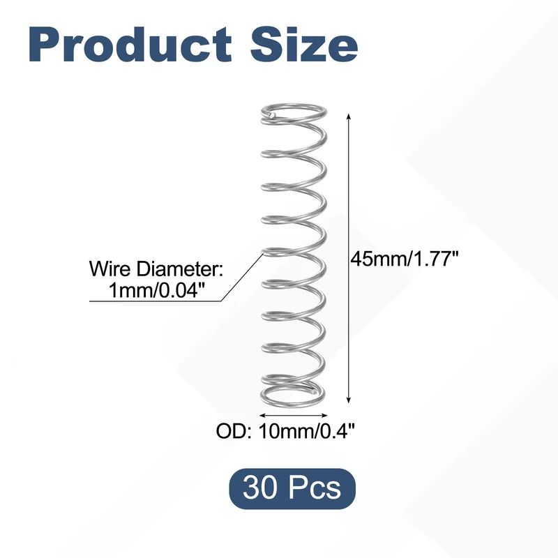 30Pcs Compression Spring 304 Stainless Steel, 1mm Wire, 10x45mm (ODxL)