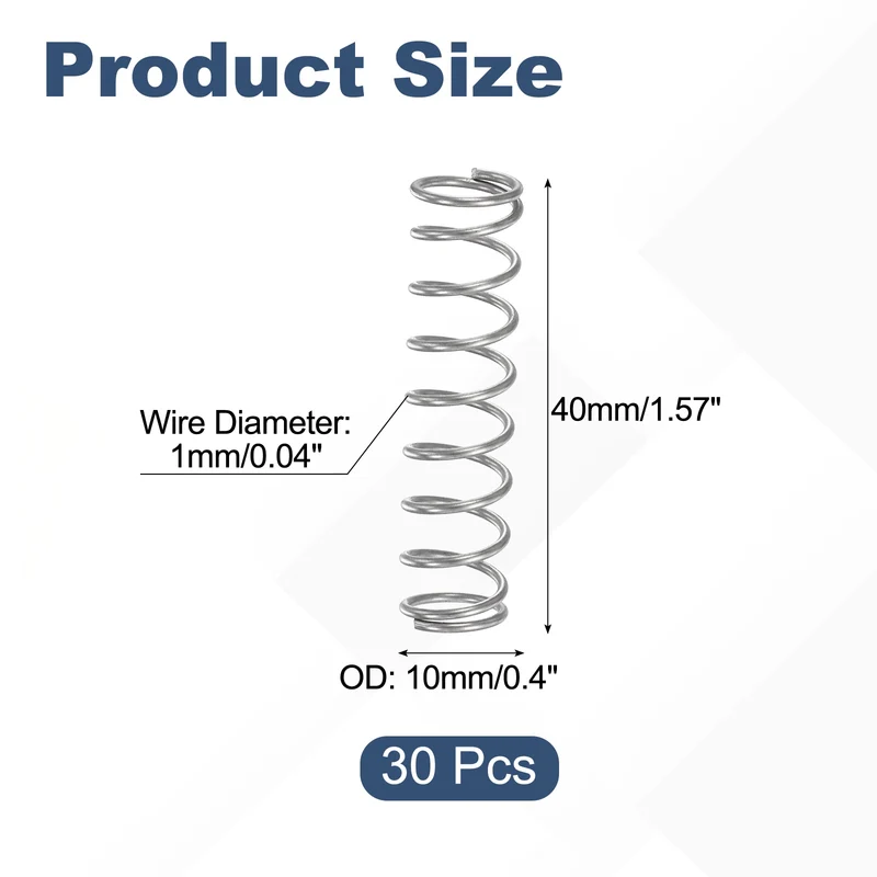 30Pcs Compression Spring 304 Stainless Steel, 1mm Wire, 10x40mm (ODxL)