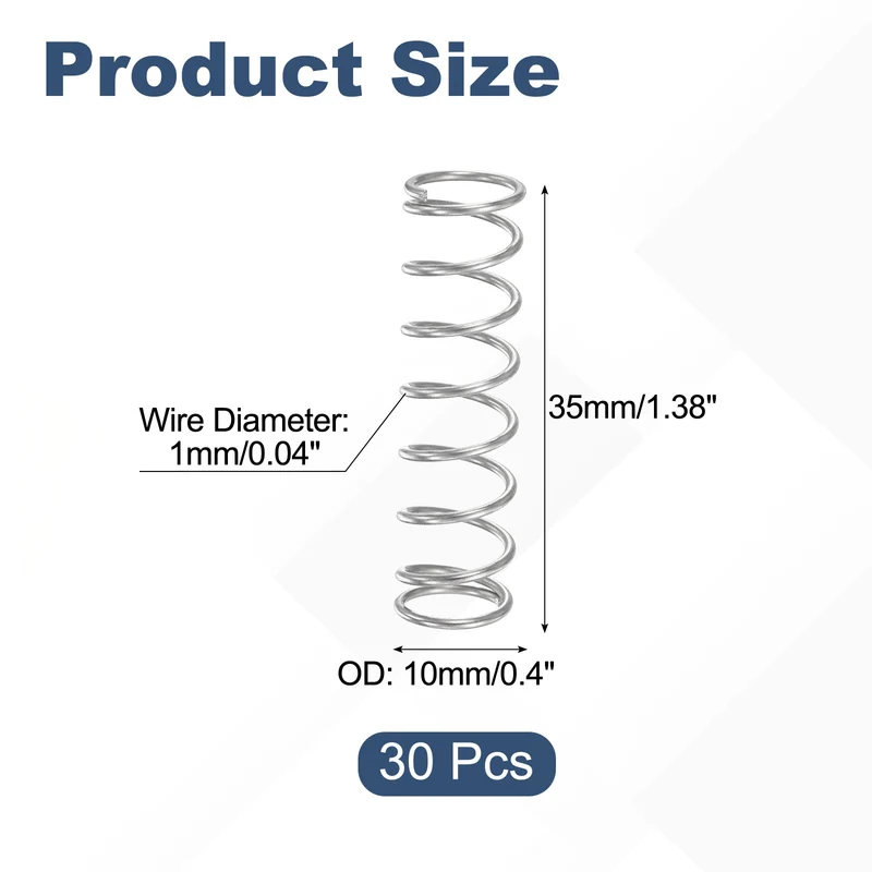 30Pcs Compression Spring 304 Stainless Steel, 1mm Wire, 10x35mm (ODxL)