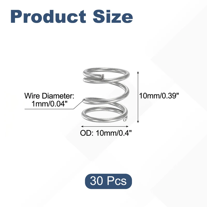 30Pcs Compression Spring 304 Stainless Steel, 1mm Wire, 10x10mm (ODxL)